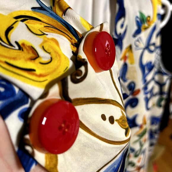 Dolce & Gabbana Majolica Print A-Line Silk Dress Womens Size EU 46 US 10 White - Picture 13 of 15